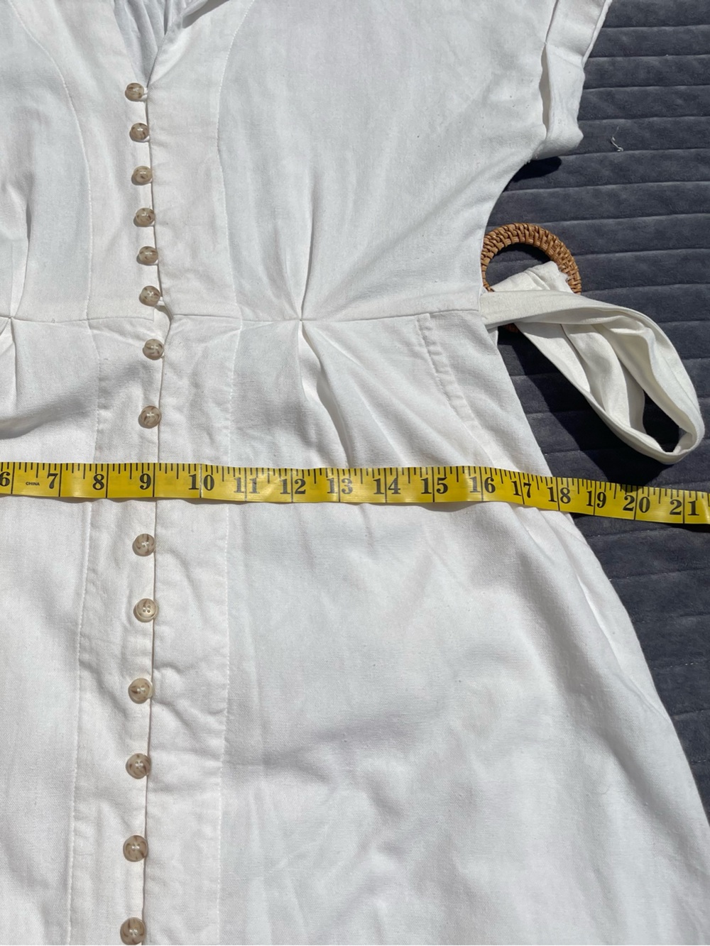 Dress Forum LA White Button-Front Linen Blend Belted Midi Dress Size Small - Picture 6 of 8